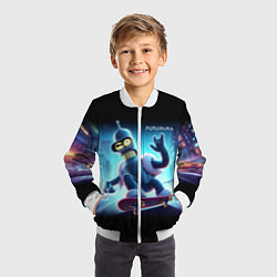 Бомбер детский Bender is a skateboarder in neon street - ai art, цвет: 3D-белый — фото 2
