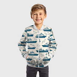 Бомбер детский Морской паттерн из чаек, якорей и кораблей, цвет: 3D-белый — фото 2