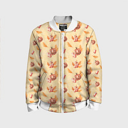 Бомбер детский Хеллоуин с тыквой и листьями, цвет: 3D-белый