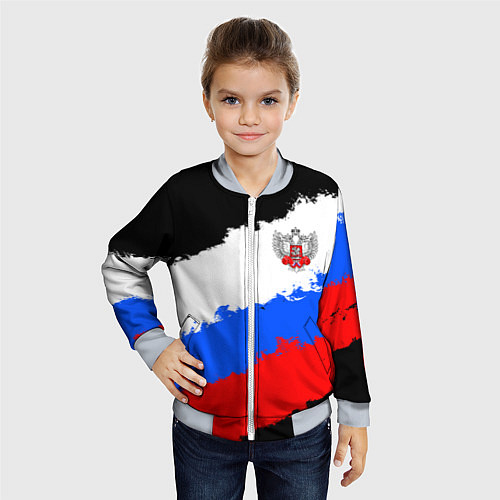 Детский бомбер Федерация бокса России - триколор / 3D-Серый – фото 4