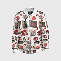 Бомбер детский Неваляшка утюг ретро авоська петушок телефон, цвет: 3D-белый