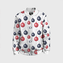 Детский бомбер Синие и красные новогодние шары со снежинками