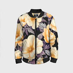 Бомбер детский Крупные жёлтые цветы, цвет: 3D-черный
