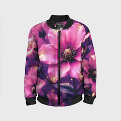 Бомбер детский Волшебный розовый цветок с искрами, цвет: 3D-черный