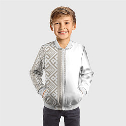 Бомбер детский Узоры славянские в бежевом цвете, цвет: 3D-белый — фото 2