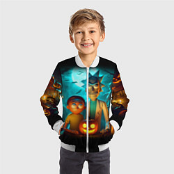 Бомбер детский Morty and Rick with pumpkin - neon halloween, цвет: 3D-белый — фото 2