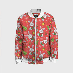Детский бомбер Новогодний паттерн с зайчиком