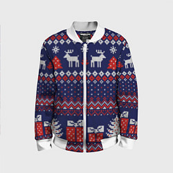 Детский бомбер Новогодний вязаный паттерн