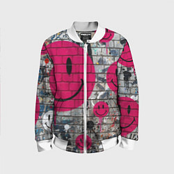 Детский бомбер Розовые смайлы граффити