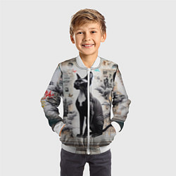 Бомбер детский Кошка Корниш-рекс - ретро граффити, цвет: 3D-белый — фото 2