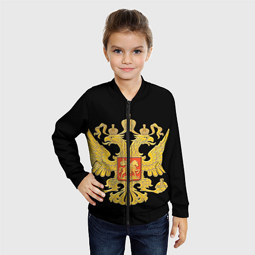 Детский бомбер Герб России: золото / 3D-Черный – фото 4