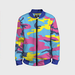 Детский бомбер Камуфляж: голубой/розовый/желтый