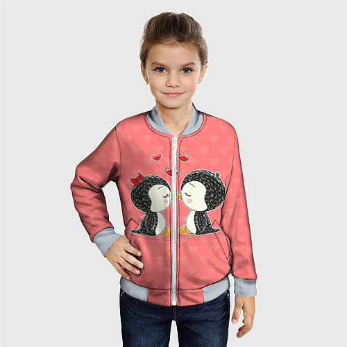 Детский бомбер Влюбленные пингвины / 3D-Серый – фото 4