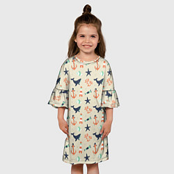 Платье клеш для девочки Морской узор, цвет: 3D-принт — фото 2