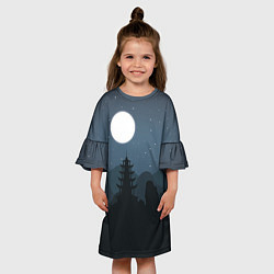 Платье клеш для девочки Ночная пагода, цвет: 3D-принт — фото 2