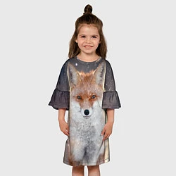Платье клеш для девочки Лисенок в снегу, цвет: 3D-принт — фото 2