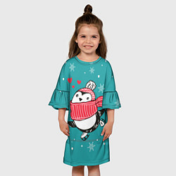 Платье клеш для девочки Пингвинчик на коньках, цвет: 3D-принт — фото 2