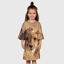 Платье клеш для девочки Гепард в траве цвета 3D-принт — фото 2