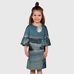 Платье клеш для девочки Ночь в Тайге, цвет: 3D-принт — фото 2
