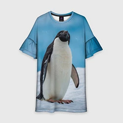 Платье клеш для девочки Пингвин на айсберге, цвет: 3D-принт