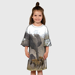 Платье клеш для девочки Гиены охотятся на слона, цвет: 3D-принт — фото 2