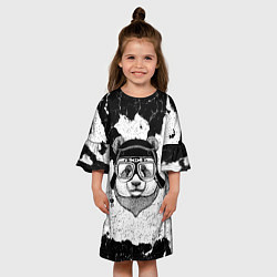 Платье клеш для девочки Панда авиатор, цвет: 3D-принт — фото 2