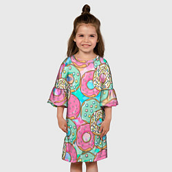 Платье клеш для девочки Сахарные пончики, цвет: 3D-принт — фото 2
