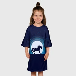 Платье клеш для девочки Лошадь под луной, цвет: 3D-принт — фото 2