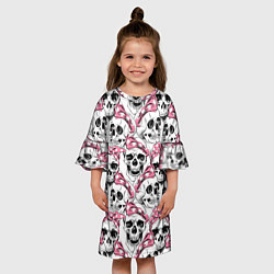 Платье клеш для девочки Черепа в розовых платках, цвет: 3D-принт — фото 2