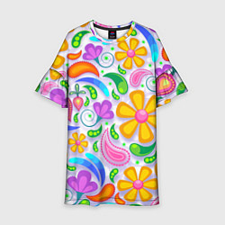 Платье клеш для девочки Абстракция и цветы, цвет: 3D-принт