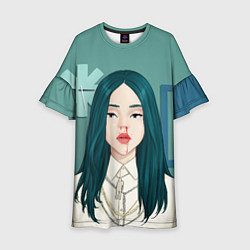 Платье клеш для девочки Billie Eilish: Turquoise Hair, цвет: 3D-принт