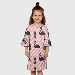 Платье клеш для девочки Черный фламинго арт, цвет: 3D-принт — фото 2