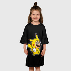 Платье клеш для девочки Марио в костюме пикачу, цвет: 3D-принт — фото 2