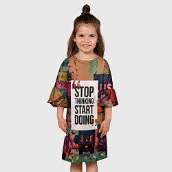 Платье клеш для девочки Stop thinking Start doing, цвет: 3D-принт — фото 2
