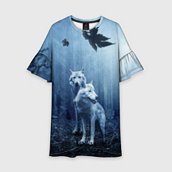 Платье клеш для девочки Волки в тёмном лесу, цвет: 3D-принт