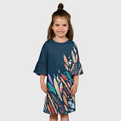 Платье клеш для девочки Перья, цвет: 3D-принт — фото 2