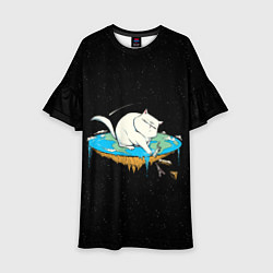 Платье клеш для девочки Flat earth Cat, цвет: 3D-принт