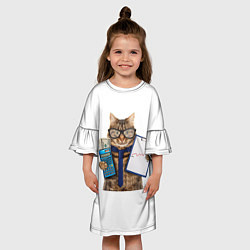 Платье клеш для девочки Кот в очках, цвет: 3D-принт — фото 2