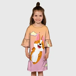 Платье клеш для девочки Милый корги, цвет: 3D-принт — фото 2