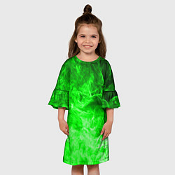 Платье клеш для девочки ОГОНЬ GREEN NEON, цвет: 3D-принт — фото 2