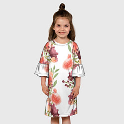 Платье клеш для девочки Цветы на белом, цвет: 3D-принт — фото 2