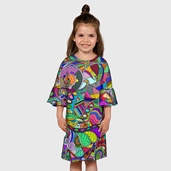 Платье клеш для девочки Дудлы узор разноцветный хиппи, цвет: 3D-принт — фото 2