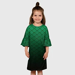 Платье клеш для девочки Узор зеленая чешуя дракон, цвет: 3D-принт — фото 2