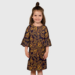 Платье клеш для девочки Лето золото цветы узор, цвет: 3D-принт — фото 2