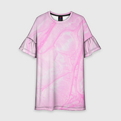 Платье клеш для девочки Розовые разводы краска зефир, цвет: 3D-принт