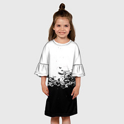 Платье клеш для девочки Узоры линии черный белый чб, цвет: 3D-принт — фото 2