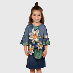 Платье клеш для девочки 3D стеклянные цветы, цвет: 3D-принт — фото 2