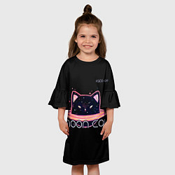 Платье клеш для девочки Face Off- Moon cat, цвет: 3D-принт — фото 2