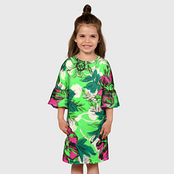 Платье клеш для девочки Цветы в неоне, цвет: 3D-принт — фото 2