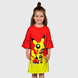 Платье клеш для девочки Brawl starsLeon pikachu, цвет: 3D-принт — фото 2